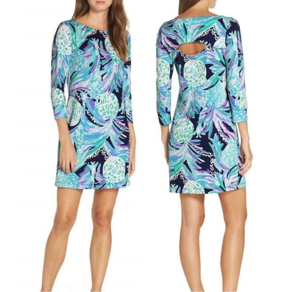Lily Pulitzer Hollee Dress in Bright Navy Alotta Colada, size S